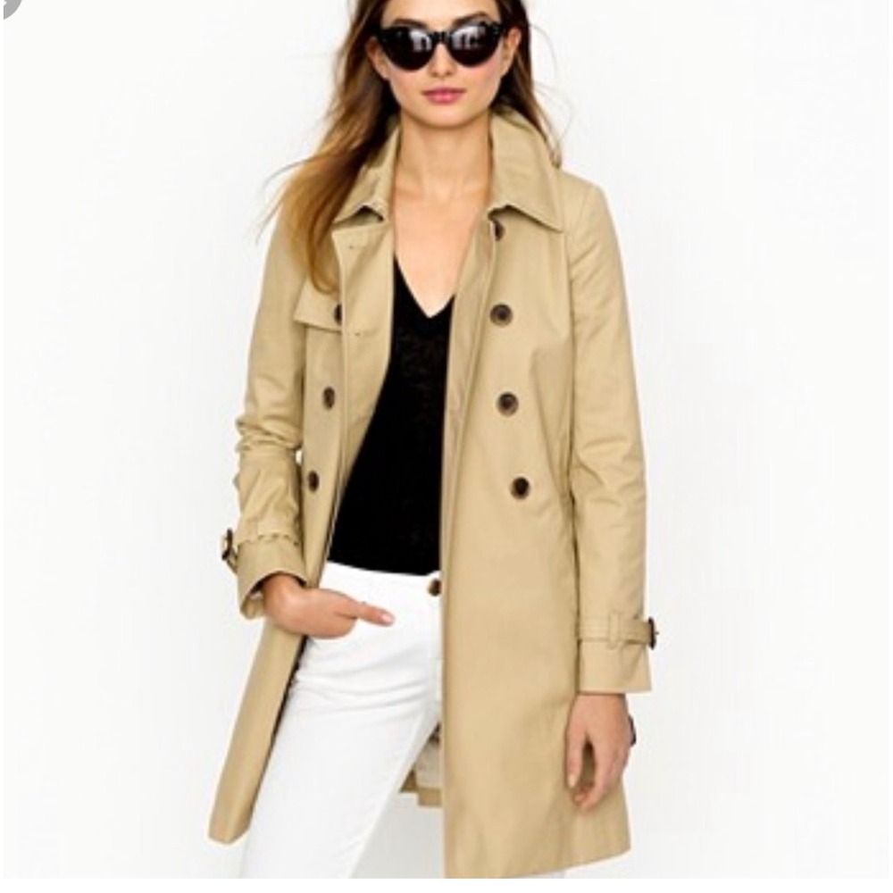 J.Crew Collection Icon Women's Tan Cotton Double Breasted Trench Coat Size 12